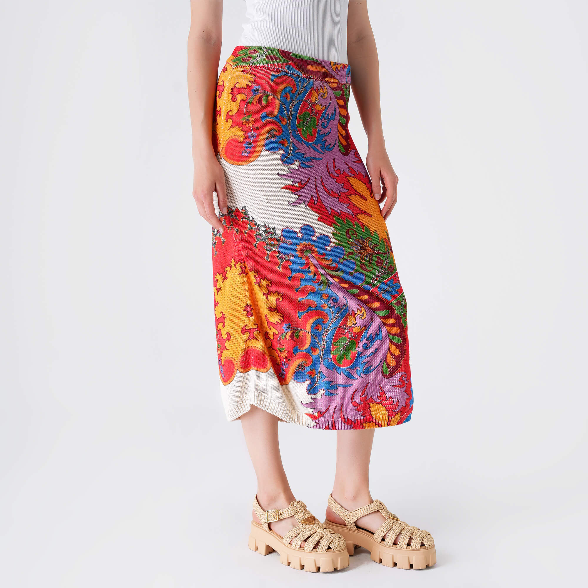 Etro - Multicolor Big Paisley Print Knitted Midi Skirt